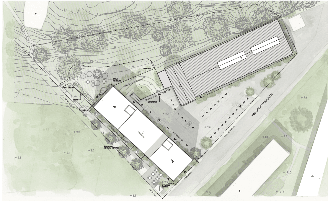 Finnboda — situationsplan med placering på tomten